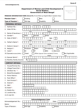 West Bengal Widow Pension Scheme Form