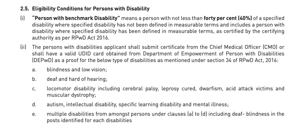 Eligibility for prescribed reserved category candidates