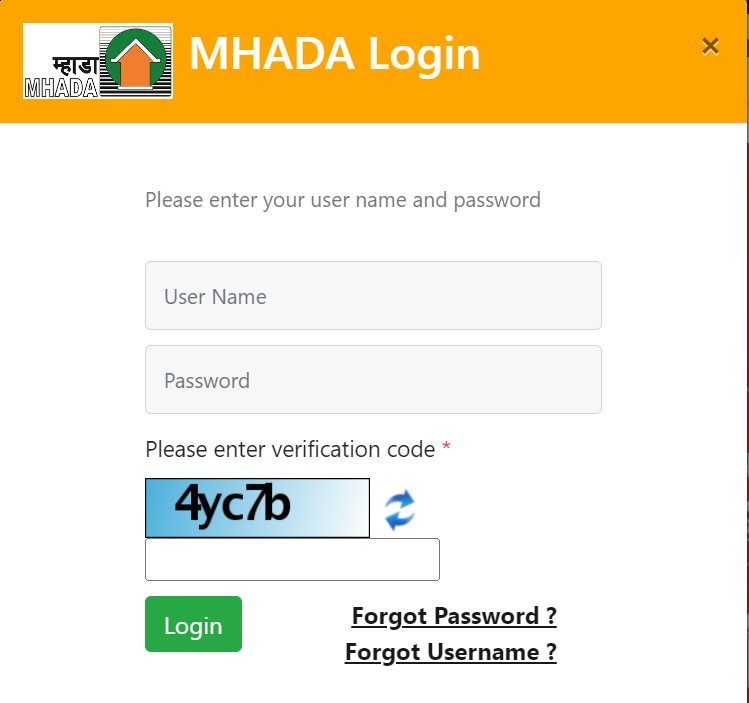 Mhada Login Form