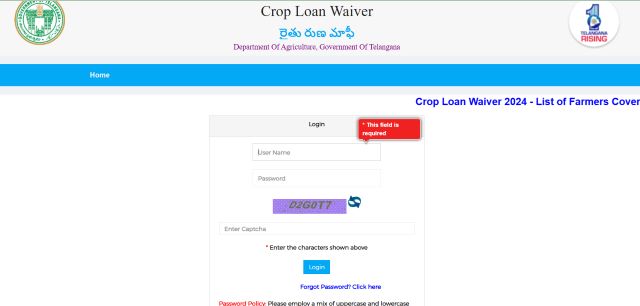 Telangana Crop Loan Waiver Portal