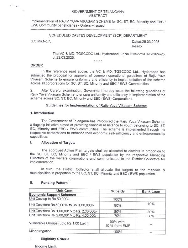 Download Rajiv Yuva Vikasam Scheme Guidelines